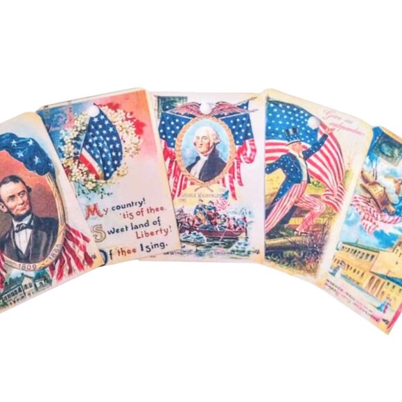 18 Pc Set Large Vintage Style Independence Day Patriotic Gift & Journal Tags - Picture 3 of 6